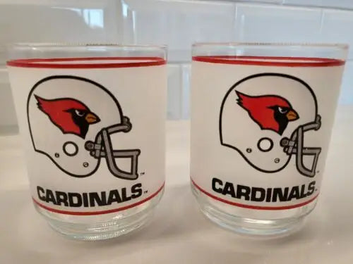 Two Arizona Cardinals glasses from Vintage NFL Mobil featuring the Louis Cardinals logo