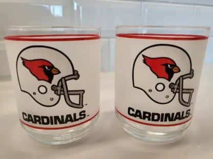 Two Arizona Cardinals glasses from Vintage NFL Mobil featuring the Louis Cardinals logo