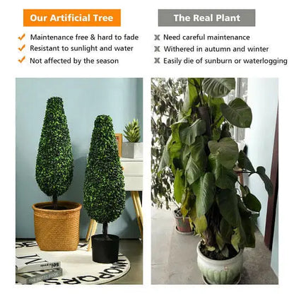 2 Pack 3 Feet Artificial Tower UV Resistant Indoor Outdoor Topiary Tree - Color:Green - Faux Plants