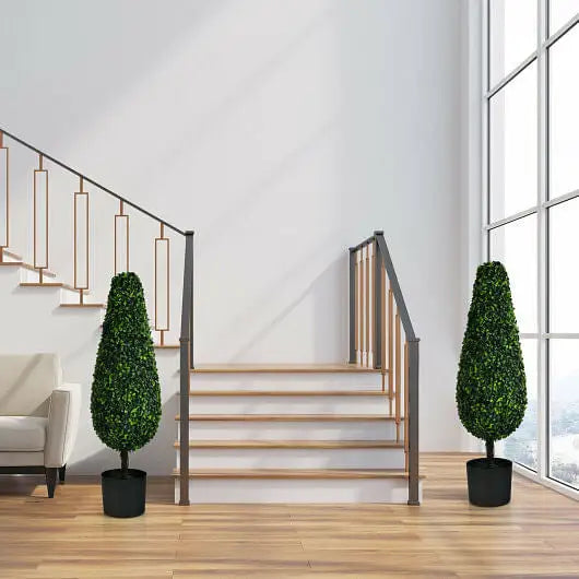2 Pack 3 Feet Artificial Tower UV Resistant Indoor Outdoor Topiary Tree - Color:Green - Faux Plants