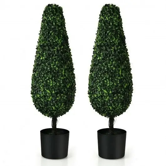 2 Pack 3 Feet Artificial Tower UV Resistant Indoor Outdoor Topiary Tree - Color:Green - Faux Plants