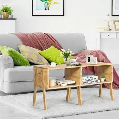 2 Pieces Bamboo Nightstand Sofa Table with Storage Shelf - Color:Natural - Nightstand