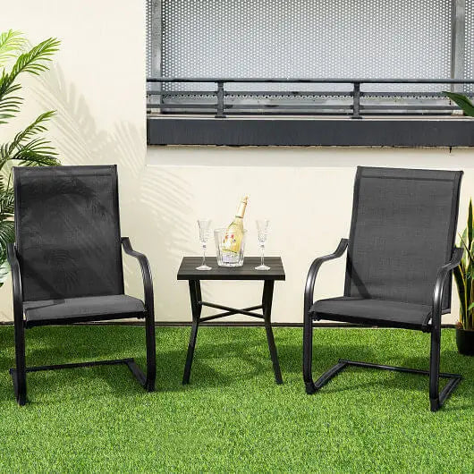 2 Pieces C-Spring Motion Patio Dining Chairs with Breathable Fabric-Black - Color:Brown - Patio Dining Chairs