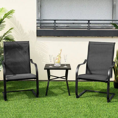 2 Pieces C-Spring Motion Patio Dining Chairs with Breathable Fabric-Black - Color:Brown - Patio Dining Chairs