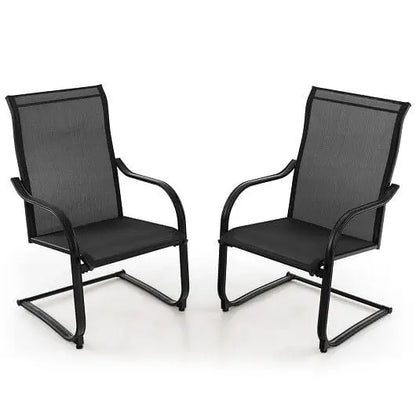 2 Pieces C-Spring Motion Patio Dining Chairs with Breathable Fabric-Black - Color:Brown - Patio Dining Chairs