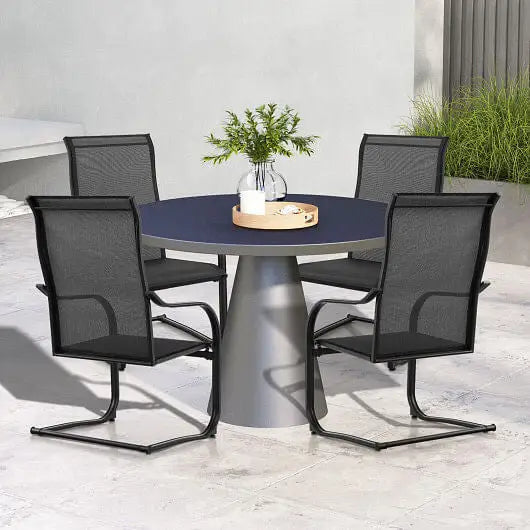 2 Pieces C-Spring Motion Patio Dining Chairs with Breathable Fabric-Black - Color:Brown - Patio Dining Chairs