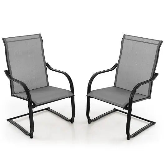 2 Pieces C-Spring Motion Patio Dining Chairs with Breathable Fabric-Black - Color:Brown - Patio Dining Chairs