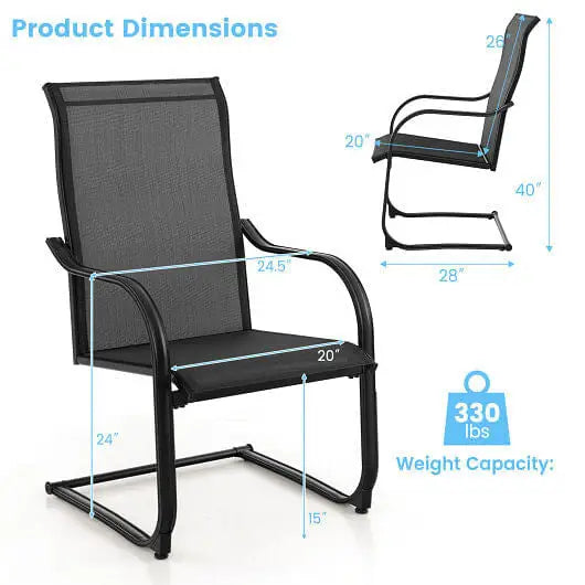 2 Pieces C-Spring Motion Patio Dining Chairs with Breathable Fabric-Black - Color:Brown - Patio Dining Chairs