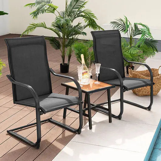 2 Pieces C-Spring Motion Patio Dining Chairs with Breathable Fabric-Black - Color:Brown - Patio Dining Chairs
