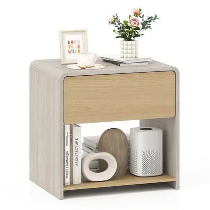 2-Tier Modern Style Nightstand with Drawer and Open Shelf-Oak - Color:Oak - Nightstands