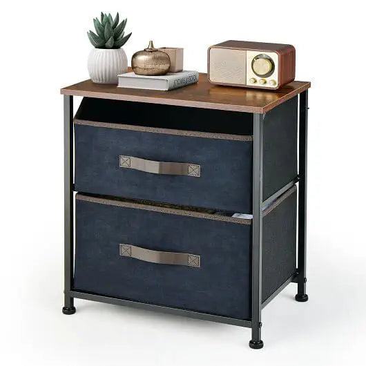 20 Inch Height Industrial Nightstand with 2 Pull-out Fabric Drawers-Rustic Brown - Color:Rustic Brown - Nightstands
