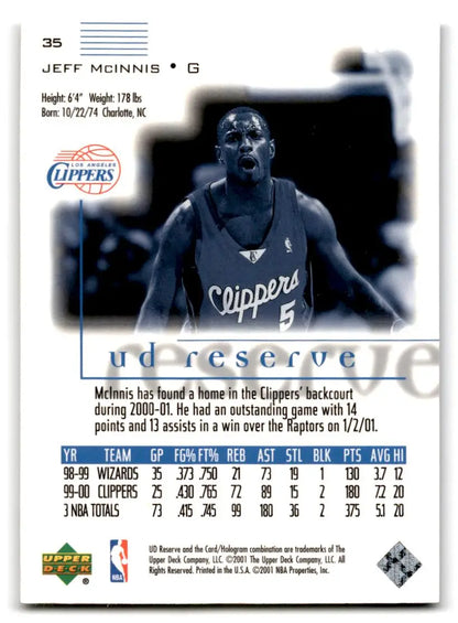 2000-01 UD Reserve #35 Jeff McInnis - Trading Card