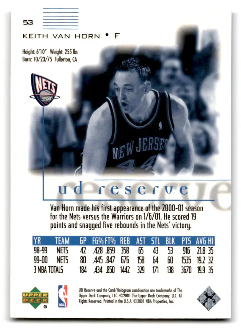2000-01 UD Reserve #53 Keith Van Horn - Trading Card