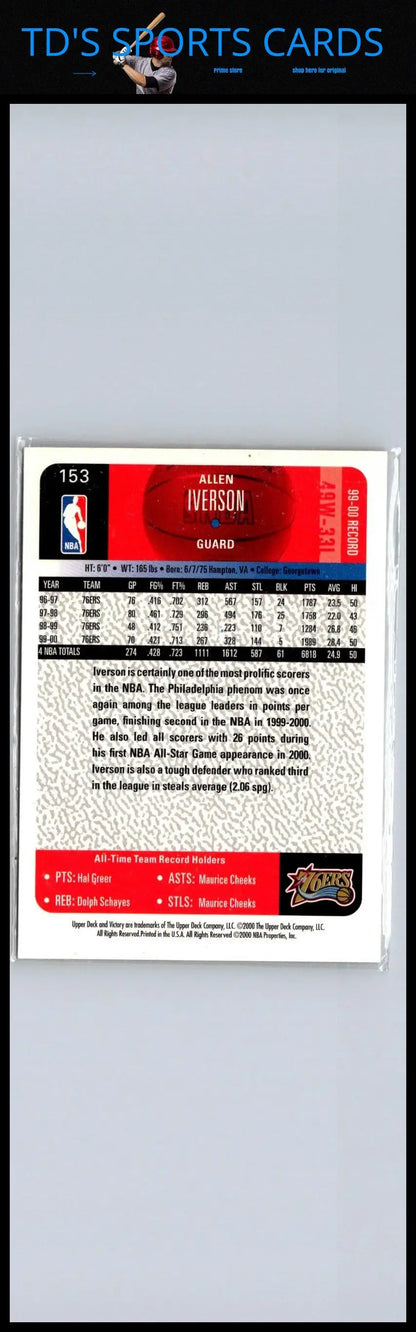 Allen Iverson basketball card from 2000-01 Upper Deck Victory set #153