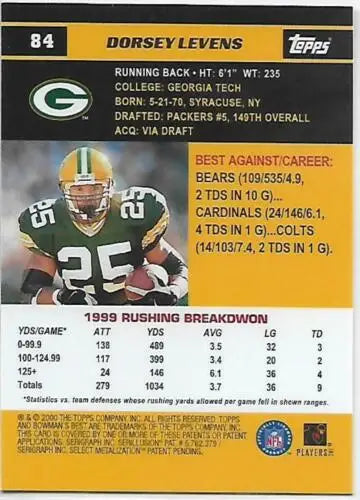 Football trading card of Green Bay Packers Dorsey Levens #25 original gloss quality