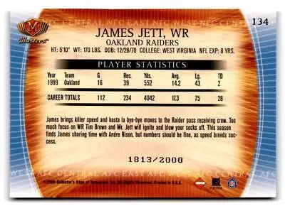 James Jett football card from 2000 Collector’s Edge Masters trading cards #134/2000