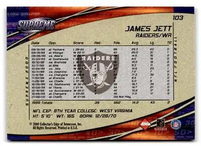 James Jett football card from 2000 Collector’s Edge Supreme trading cards collection