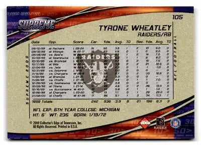 Tyrone Wheatley 2000 Collector’s Edge Supreme trading card #105 for collectors