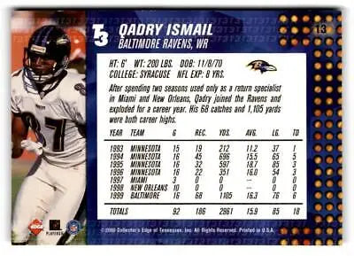 Qadry Ismail football card from 2000 Collector’s Edge T3 #13 Ismail retail edition
