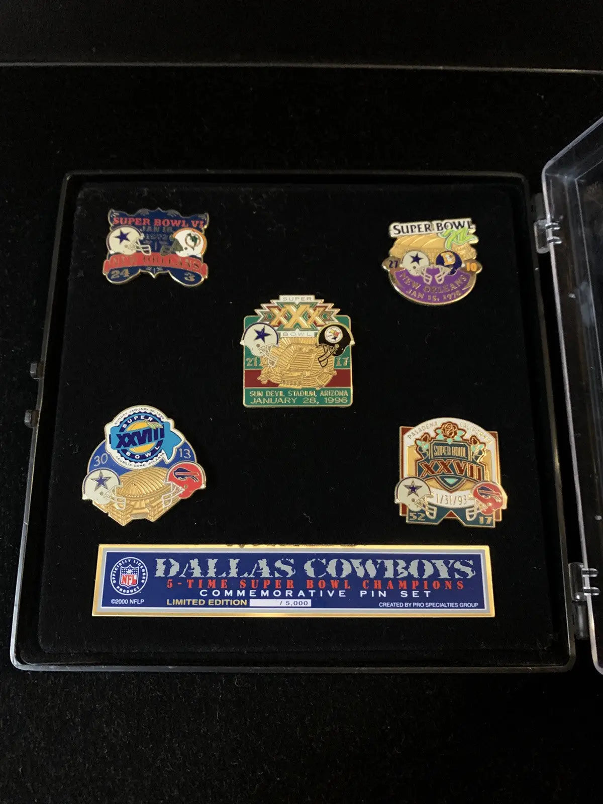 Dallas Cowboys 5 Time Super Bowl Champions Commemorative Pin Set for collectors