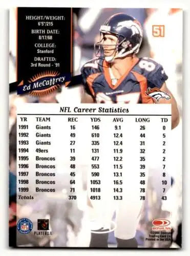 2000 Donruss #51 Ed McCaffrey Denver Broncos football card with original gloss finish