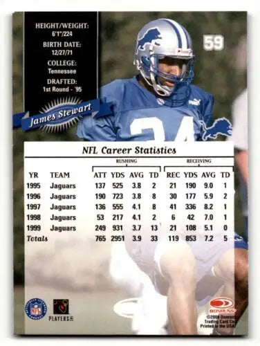 Original gloss James Stewart Detroit Lions football card from 2000 Donruss #59