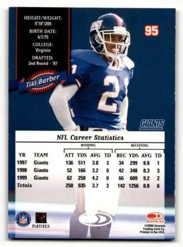 Tiki Barber 2000 Donruss #95 New York Giants football card with original gloss