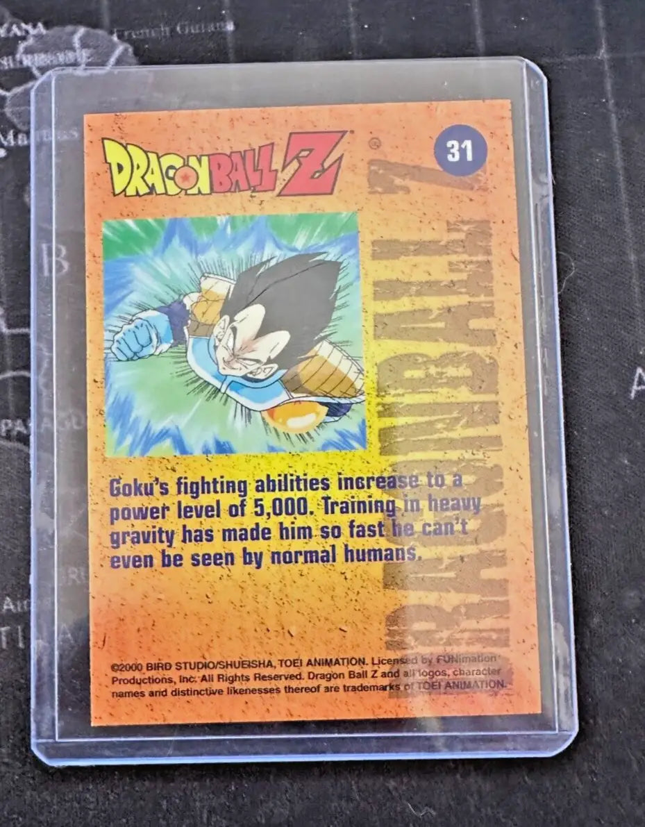 Dragon Ball Z trading card featuring Vegeta in protective sleeve from 2000 Dragon Ball Chrome series