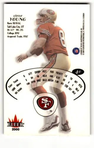 Steve Young football card, 2000 Fleer E-X #40, original gloss, NM condition