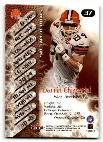 2000 Fleer Gamers #37 Darrin Chiaverini Cleveland Browns Football Trading Card original gloss