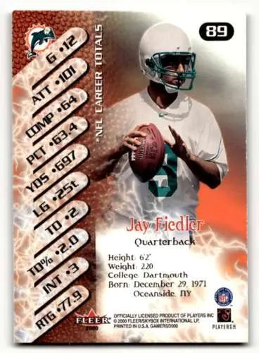 2000 Fleer Gamers #89 Jay Fiedler Miami Dolphins Football Card with original gloss finish