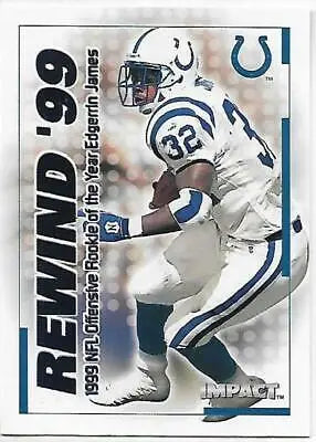 Edgerrin James 2000 Fleer Impact Rewind NM football card with original gloss near mint