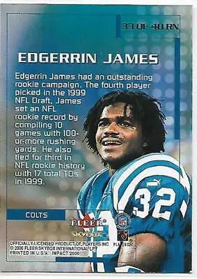 Edgerrin James 2000 Fleer Impact Rewind football card in original gloss near mint condition