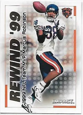Football trading card featuring 2000 Fleer Impact Rewind Marcus Robinson with original gloss