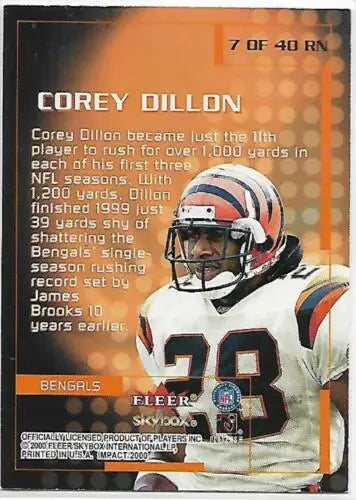 Corey Dillon football card 2000 Fleer Impact Rewind Near Mint original gloss collectors item