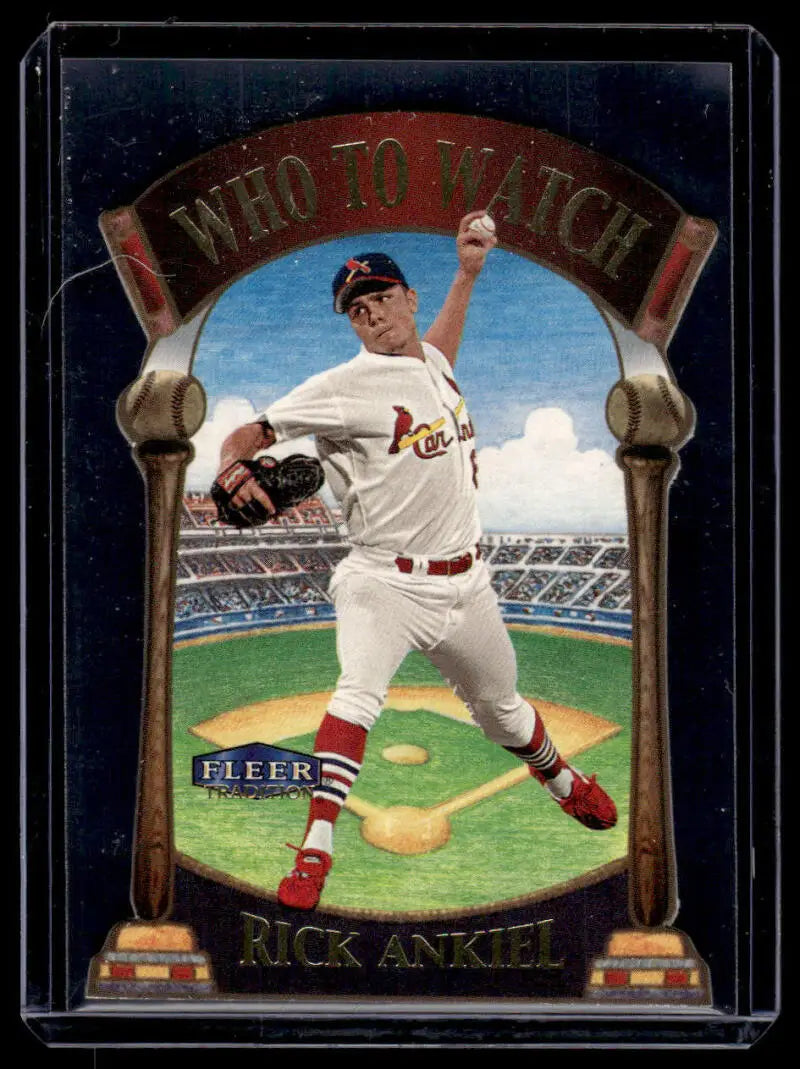 Baseball trading card of Cardinals pitcher in motion from Fleer Tradition card lot