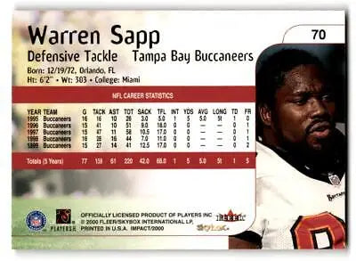 Warren Sapp football card from the 2000 Impact trading cards collection