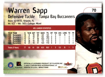 2000 Impact #70 Warren Sapp - Trading Card