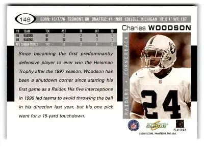 Charles Woodson 2000 Score #149 trading card for football card collectors