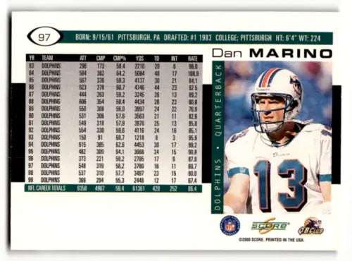 Dan Marino football card 2000 Score #97 NM original gloss Dolphins Simply Sandoval