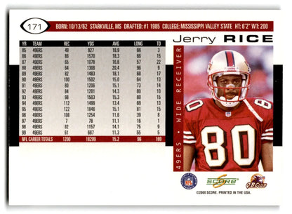 Score football Jerry Rice card featuring San Francisco 49ers player from 2000 Score Football