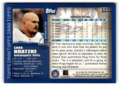 2000 Topps #111 Chad Bratzke trading card featuring the NFL player Chad Bratzke