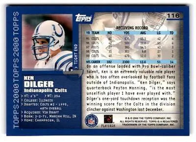 Ken Dilger trading card from the 2000 Topps #116 baseball cards collection