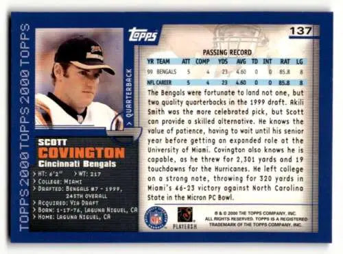 Scott Covington Cincinnati Bengals football card with original gloss, 2000 Topps #137