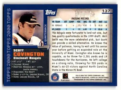 Scott Covington Cincinnati Bengals football card with original gloss, 2000 Topps #137