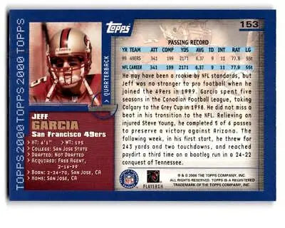 Jeff Garcia 2000 Topps #153 trading card showcasing the quarterback’s portrait