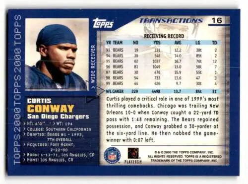 Curtis Conway San Diego Chargers football card with original gloss from 2000 Topps