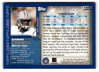 Germane Crowell football card from 2000 Topps #169 trading cards collection