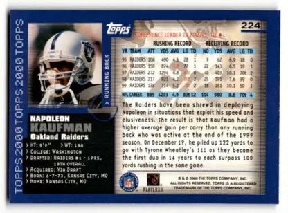 2000 Topps #224 Napoleon Kaufman Oakland Raiders Football Card with original gloss