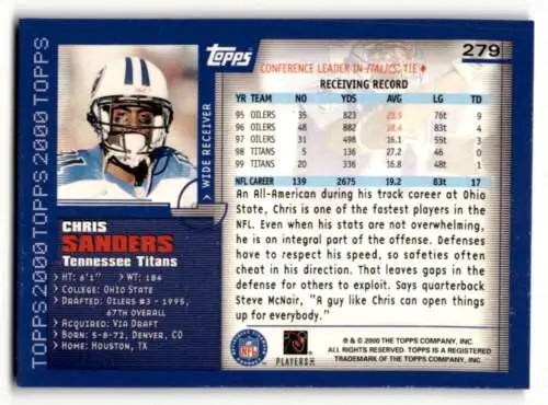 Original gloss 2000 Topps #279 Chris Sanders Tennessee Titans football card